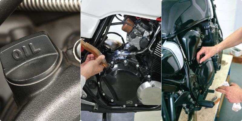 ilustrasi tutup ganti oli motor dan proses penggantian oli motor